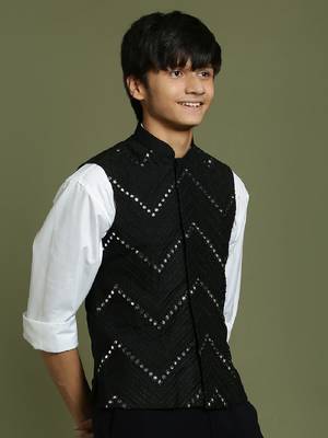 yuva boys' black nehru jacket 2