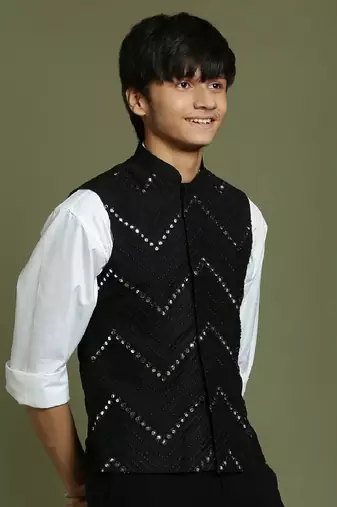 yuva boys' black nehru jacket