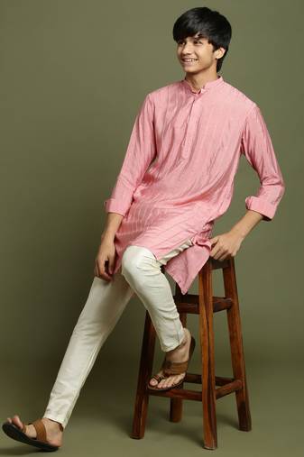 Vastramay yuva boys' purple and cream kurta pyjama set