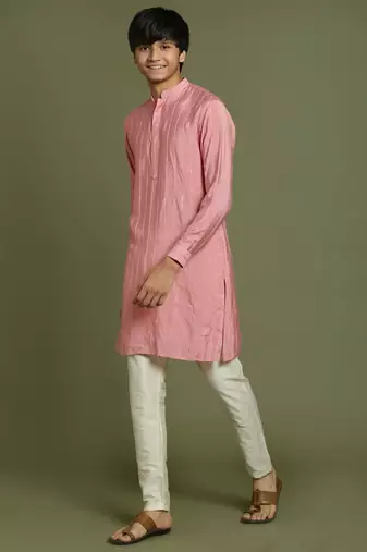 yuva boys' purple and cream kurta pyjama set