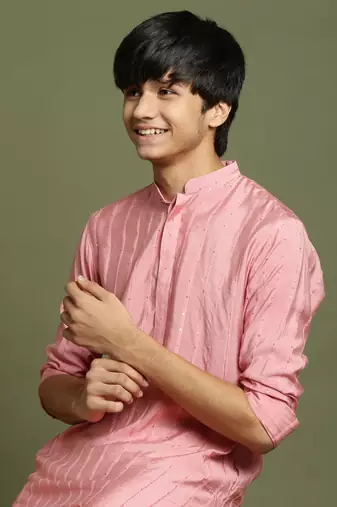 yuva boys' purple and cream kurta pyjama set