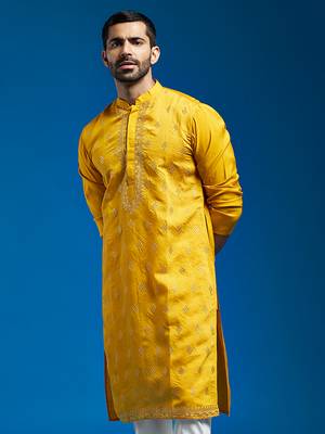  yellow chanderi kurta 1