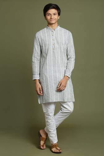 Vastramay yuva boys' grey and white kurta pyjama set