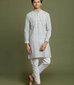 yuva boys' grey and white kurta pyjama set