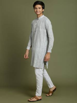 yuva boys' grey and white kurta pyjama set 2