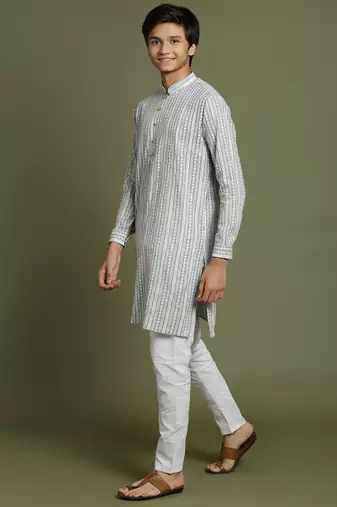 yuva boys' grey and white kurta pyjama set