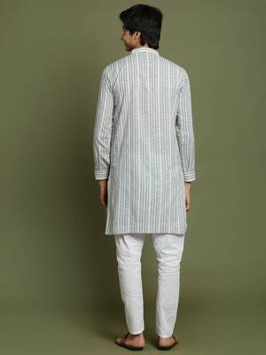 yuva boys' grey and white kurta pyjama set 3