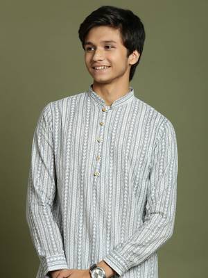 yuva boys' grey and white kurta pyjama set 4