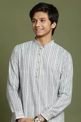 yuva boys' grey and white kurta pyjama set