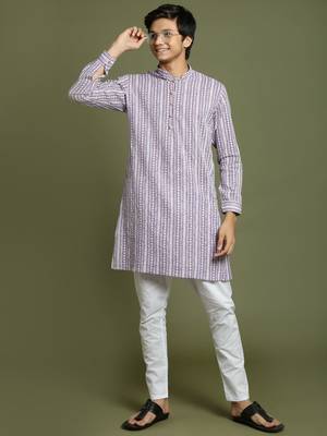  yuva boys' purple and white kurta pyjama set 1