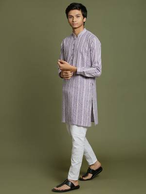  yuva boys' purple and white kurta pyjama set 2