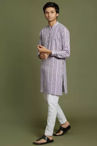  yuva boys' purple and white kurta pyjama set