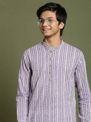  yuva boys' purple and white kurta pyjama set 4