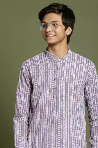  yuva boys' purple and white kurta pyjama set