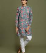  yuva boys' aqua and white kurta pyjama set