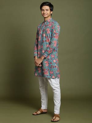  yuva boys' aqua and white kurta pyjama set 2