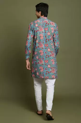  yuva boys' aqua and white kurta pyjama set