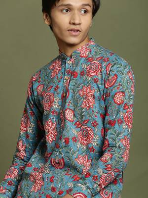  yuva boys' aqua and white kurta pyjama set 4