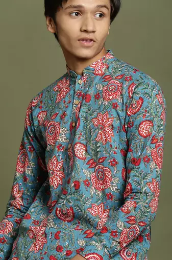  yuva boys' aqua and white kurta pyjama set