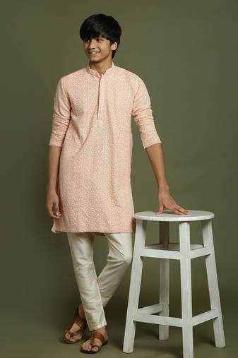  yuva boys' pink and cream kurta pyjama set