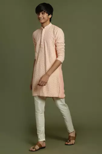  pink and cream kurta pyjama set