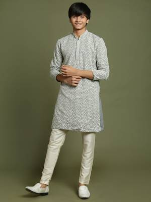  grey and cream kurta pyjama set 1