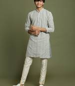  grey and cream kurta pyjama set