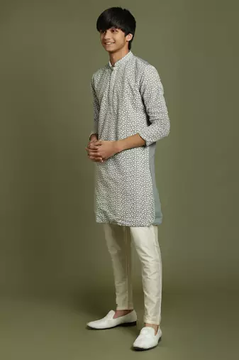  grey and cream kurta pyjama set