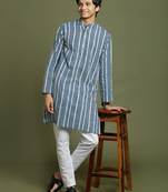 Vastramay yuva boys' indigo blue and white kurta pyjama set