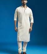men's cream georgette kurta and pyjama set