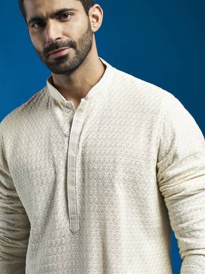 men's cream georgette kurta and pyjama set 2