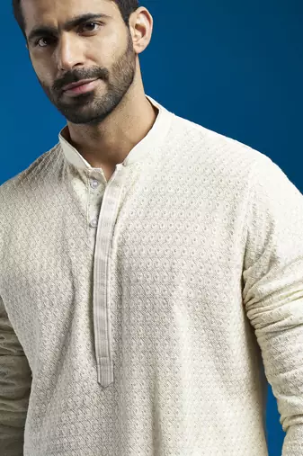men's cream georgette kurta and pyjama set