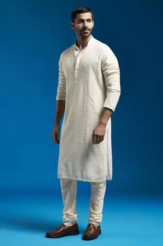 men's cream georgette kurta and pyjama set