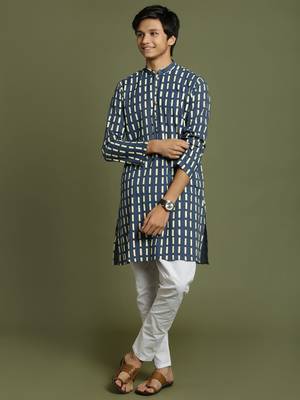 yuva boys' indigo blue and white kurta pyjama set 1