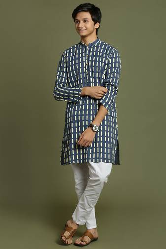  yuva boys' indigo blue and white kurta pyjama set