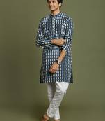 yuva boys' indigo blue and white kurta pyjama set