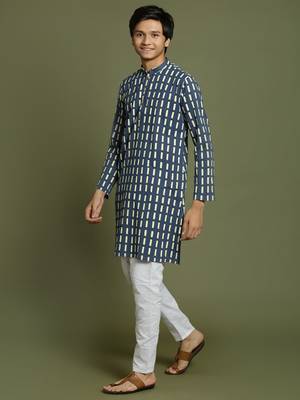  yuva boys' indigo blue and white kurta pyjama set 2
