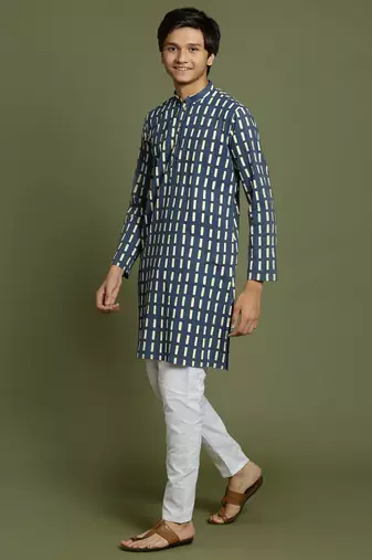  yuva boys' indigo blue and white kurta pyjama set