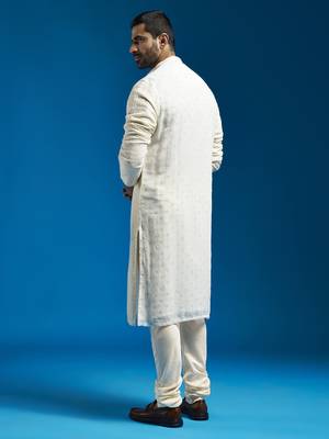 men's cream georgette kurta and pyjama set 4