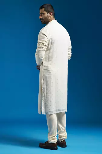 men's cream georgette kurta and pyjama set