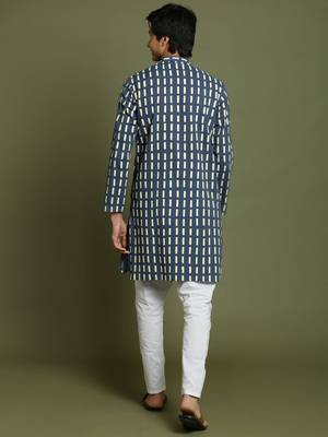  yuva boys' indigo blue and white kurta pyjama set 3