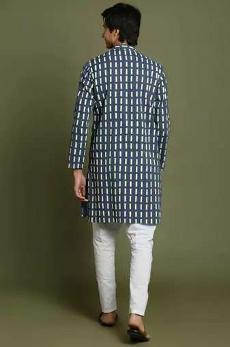  yuva boys' indigo blue and white kurta pyjama set