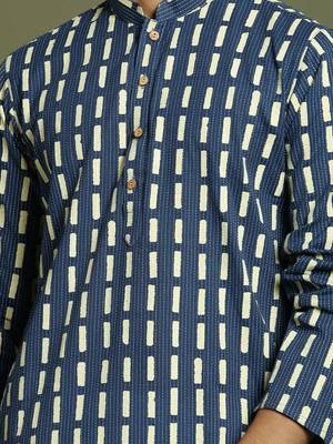  yuva boys' indigo blue and white kurta pyjama set 4