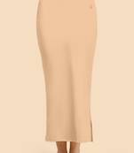 Light Peach Solid Nylon Soft Petticoat Skirt Saree Shape Wear for Women