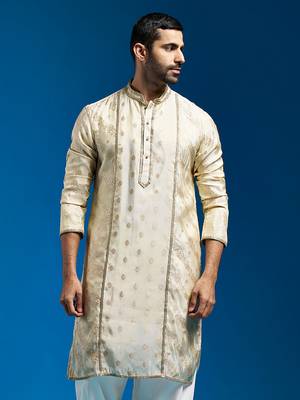 cream banarasi tissue kurta 1