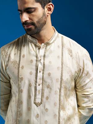 cream banarasi tissue kurta 2