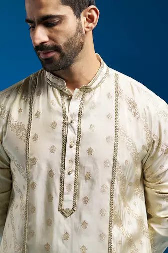 cream banarasi tissue kurta