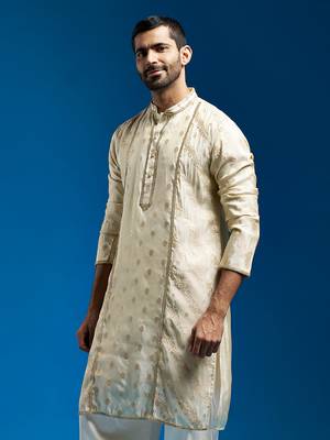 cream banarasi tissue kurta 3