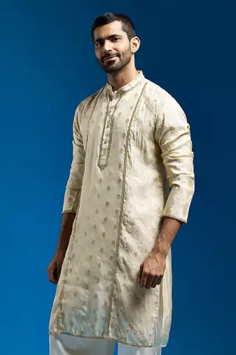 cream banarasi tissue kurta