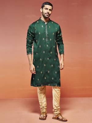  bottle green silk blend kurta and pyjama set 1